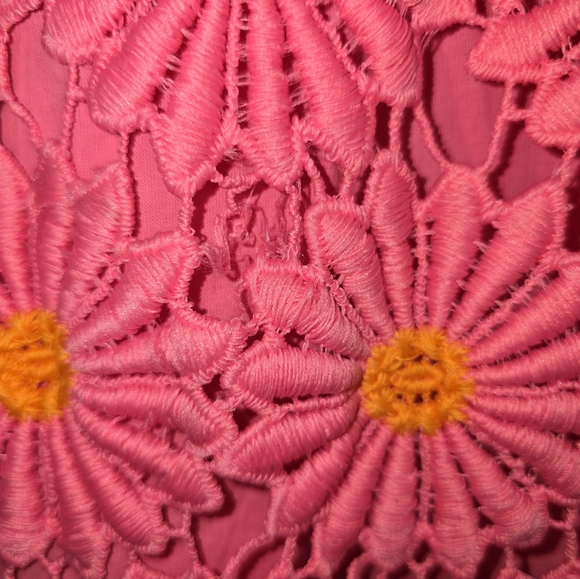 NWT J. Marie Pink Orange Daisy Crochet Maxi Dress Small V-neck Lined Small Flaw - Picture 8 of 11